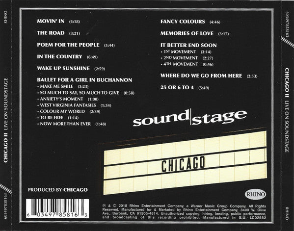 Chicago (2) : Chicago II - Live On Soundstage (CD, Album)