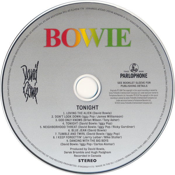 David Bowie : Tonight (CD, Album, RE, RM)