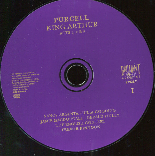 Purcell* - Nancy Argenta, Julia Gooding, Jamie MacDougall, Gerald Finley, The English Concert Choir, The English Concert, Trevor Pinnock : King Arthur (2xCD, Album, RE + Box, Sli)