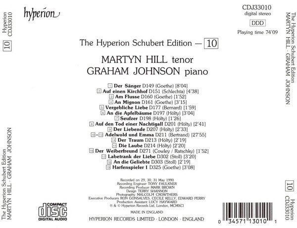 Franz Schubert / Martyn Hill, Graham Johnson (2) : The Hyperion Schubert Edition - 10 (CD, Album)