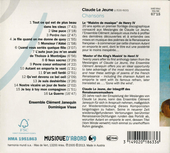 Claude Le Jeune - Ensemble Clément Janequin, Dominique Visse : Autant En Emporte Le Vent (CD, Album)