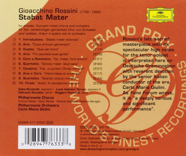 Rossini* - Katia Ricciarelli • Lucia Valentini Terrani • Dalmacio Gonzalez • Ruggero Raimondi, Philharmonia Orchestra & Chorus*, Carlo Maria Giulini : Stabat Mater (CD, Album, RE)