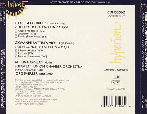 Federigo Fiorillo, Giovanni Battista Viotti, Adelina Oprean, European Union Chamber Orchestra, Jörg Faerber : Two Romantic Violin Concertos (CD, Album, RE)