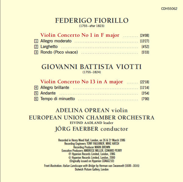 Federigo Fiorillo, Giovanni Battista Viotti, Adelina Oprean, European Union Chamber Orchestra, Jörg Faerber : Two Romantic Violin Concertos (CD, Album, RE)