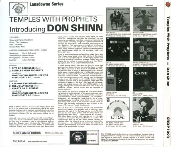 Don Shinn : Temples With Prophets (CD, Album, RE, Dig)