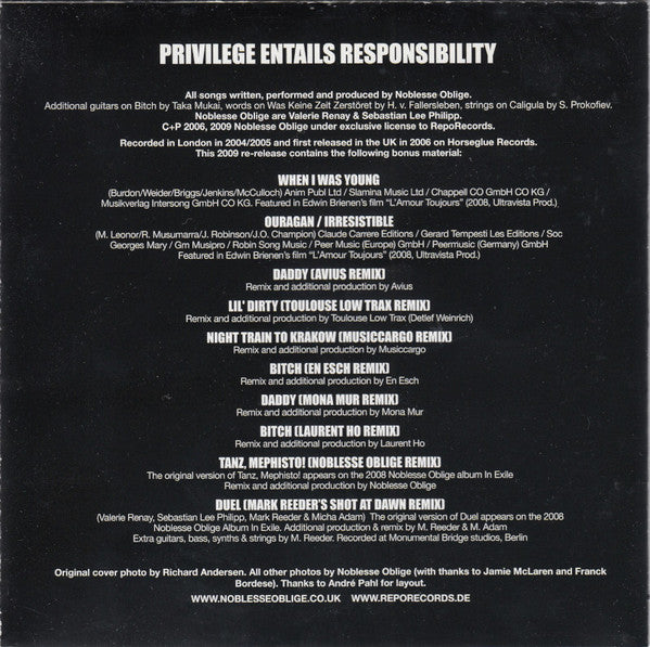 Noblesse Oblige : Privilege Entails Responsibility (CD, Album, RE)