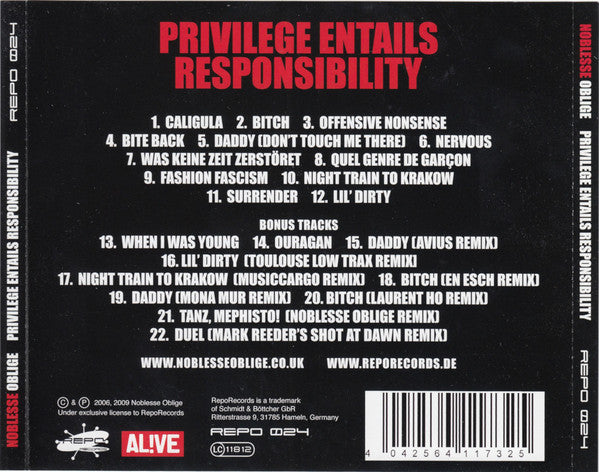 Noblesse Oblige : Privilege Entails Responsibility (CD, Album, RE)