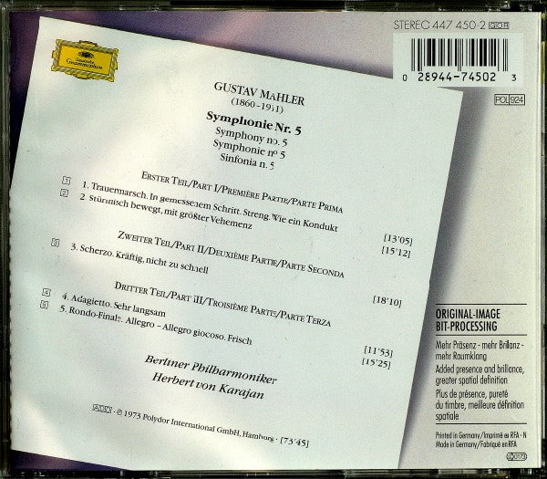 Gustav Mahler, Herbert von Karajan, Berliner Philharmoniker : 5. Symphonie (CD, Album, RE, RM)