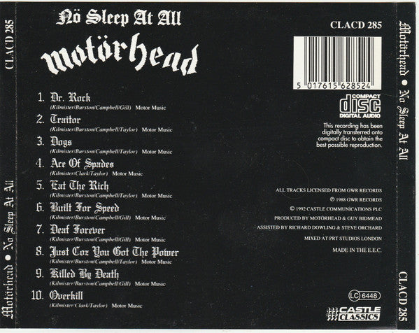 Motörhead : Nö Sleep At All (CD, Album, RE)