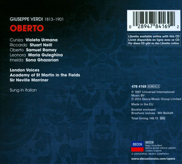 Verdi*  -  Ramey* · Guleghina* · Neill* · Urmana* · London Voices · Academy of St Martin in the Fields* · Marriner* : Oberto (2xCD, Album, RE)