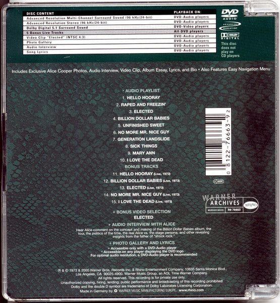 Alice Cooper : Billion Dollar Babies (DVD-V, Album, RE, Multichannel)