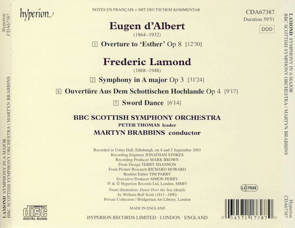 Lamond* / d'Albert* – BBC Scottish Symphony Orchestra, Martyn Brabbins : Concert Overture: 'From The Highlands' / Overture To 'Esther', Opus 8 (CD, Album)