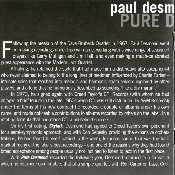 Paul Desmond : Pure Desmond (HDCD, Album, RE)