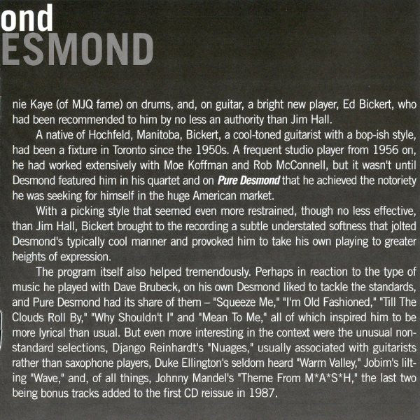 Paul Desmond : Pure Desmond (HDCD, Album, RE)