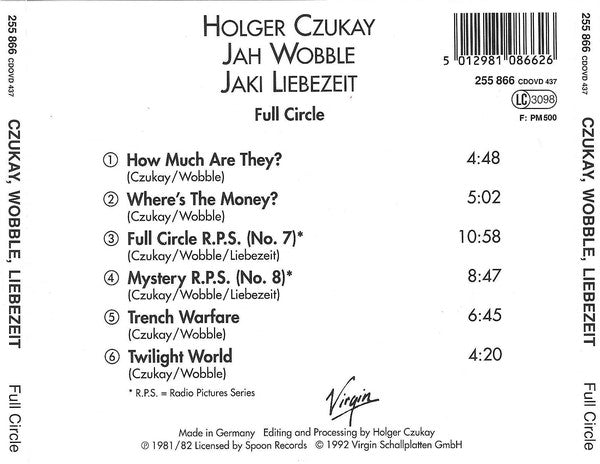 Holger Czukay, Jah Wobble, Jaki Liebezeit : Full Circle (CD, Album, RE)