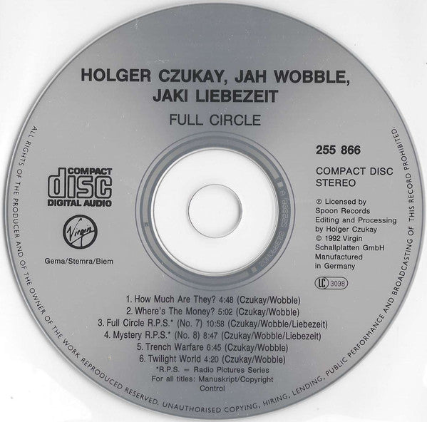 Holger Czukay, Jah Wobble, Jaki Liebezeit : Full Circle (CD, Album, RE)