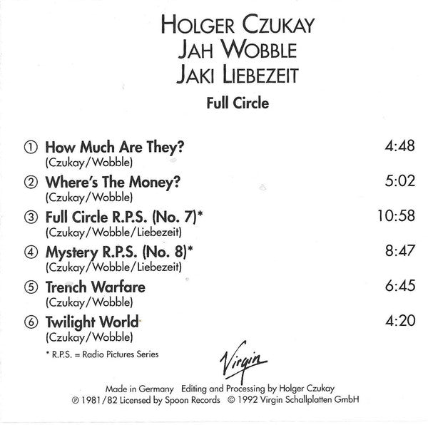 Holger Czukay, Jah Wobble, Jaki Liebezeit : Full Circle (CD, Album, RE)