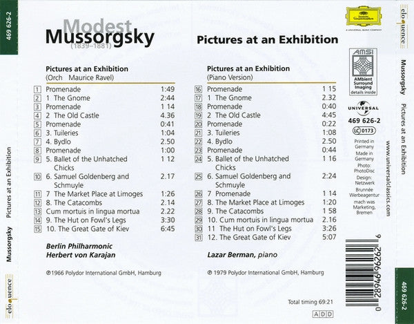 Modest Mussorgsky · Herbert Von Karajan · Berliner Philharmoniker · Lazar Berman : Pictures At An Exhibition (CD, Comp, RP)