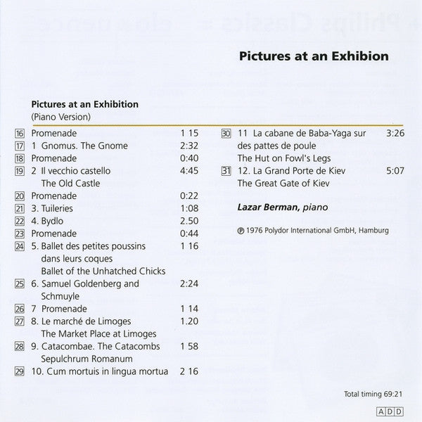 Modest Mussorgsky · Herbert Von Karajan · Berliner Philharmoniker · Lazar Berman : Pictures At An Exhibition (CD, Comp, RP)