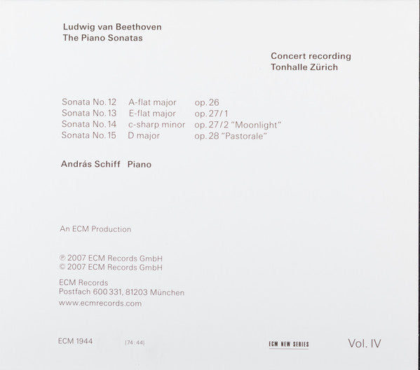 Ludwig van Beethoven, András Schiff : The Piano Sonatas, Volume IV - Sonatas Opp. 26, 27 And 28 (CD, Album)