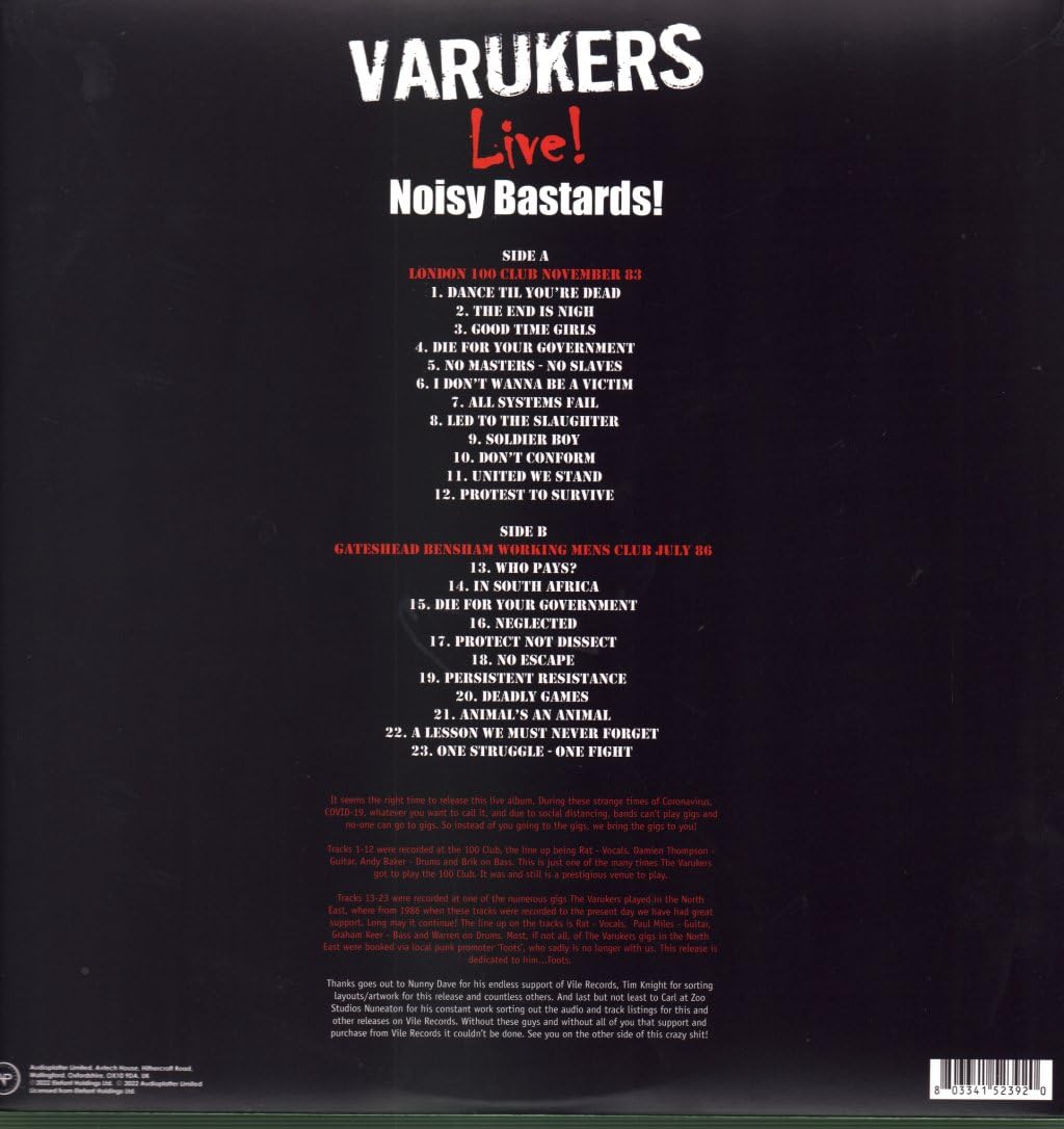 Varukers Noisy Bastards (Red Vinyl) Vinyl