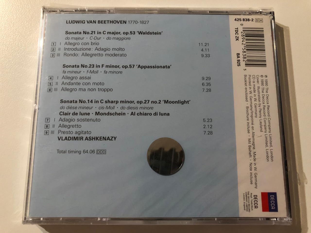 Vladimir Ashkenazy and Ludwig Van Beethoven Beethoven: Sonatas 14, 21 & 23 - Moonlight / Appassionata / Waldstein CD