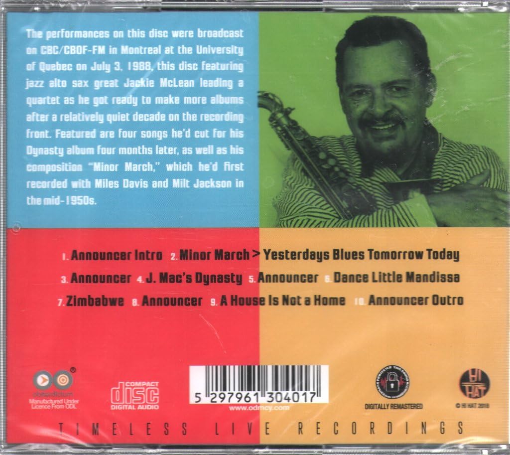 Jackie Mclean Quartet Quebec Montreal 3Rd July 1988 CD