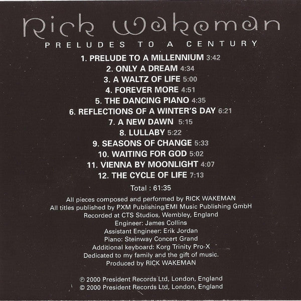 Rick Wakeman : Preludes To A Century (CD, Album)