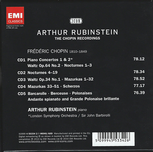 Arthur Rubinstein, Frédéric Chopin : The Chopin Recordings (5xCD, Comp, Mono, RM + Box)