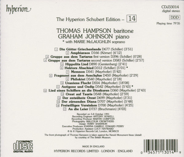 Thomas Hampson, Graham Johnson (2) : The Hyperion Schubert Edition 14 (CD, Album)