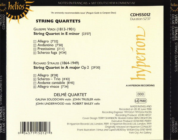 Verdi* • Strauss* - Delmé Quartet* : String Quartets (CD, Album, RE)