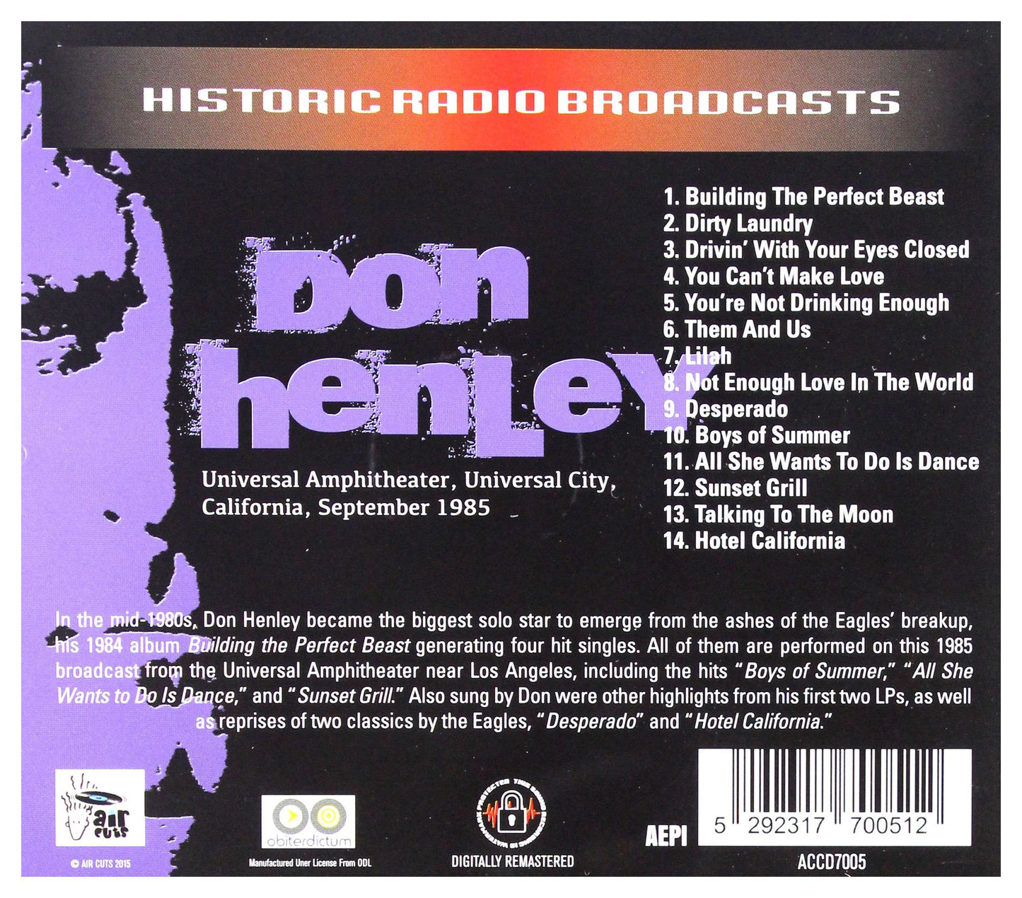 Don Henley Universal Amphitheater - Universal City, California, September 1985 CD