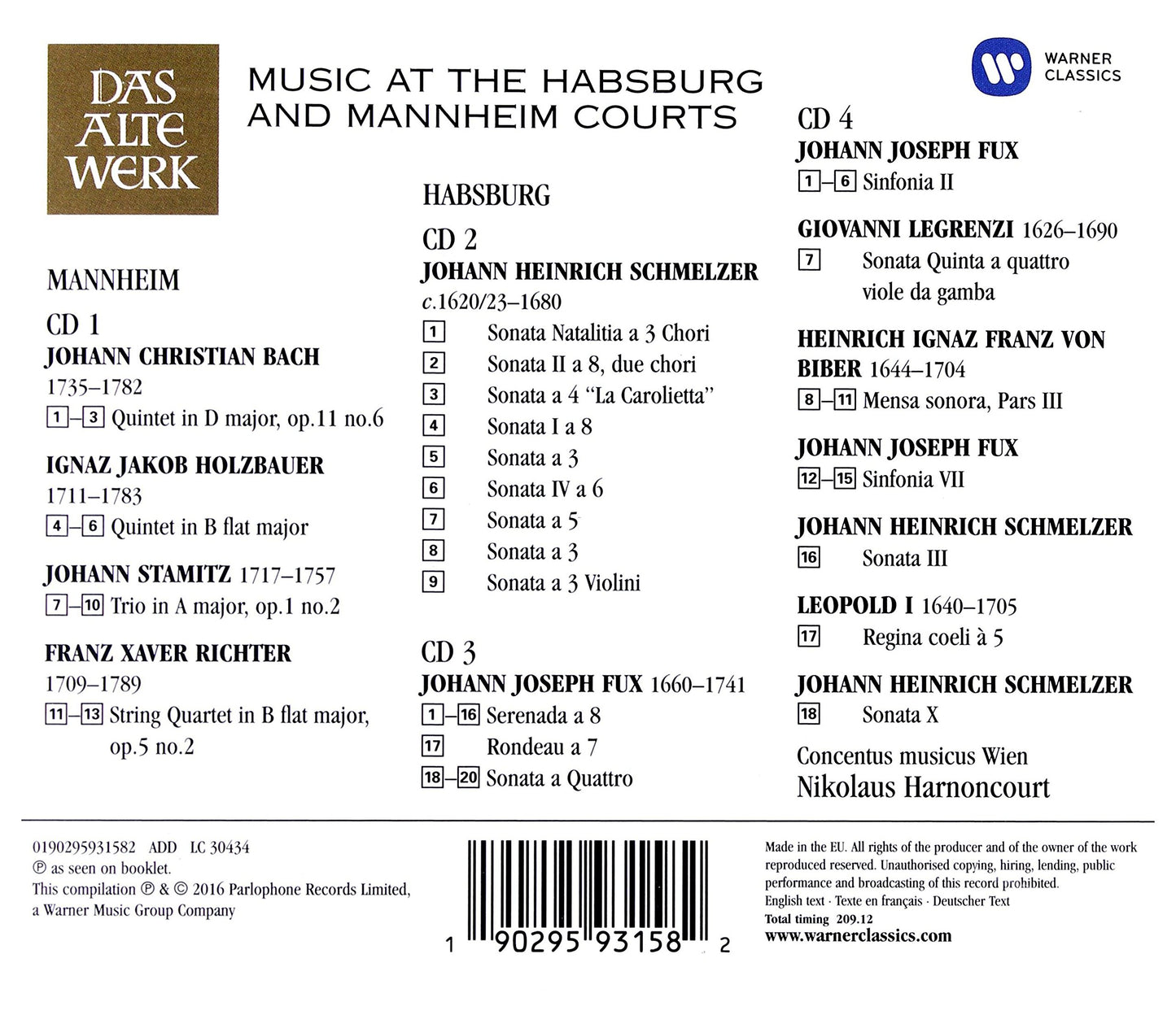 Nikolaus Harnoncourt Music At The Court Of Mannheim - Habsburg Court , Wien Am Hofe Leopolds I (Das Alte Werk) CD