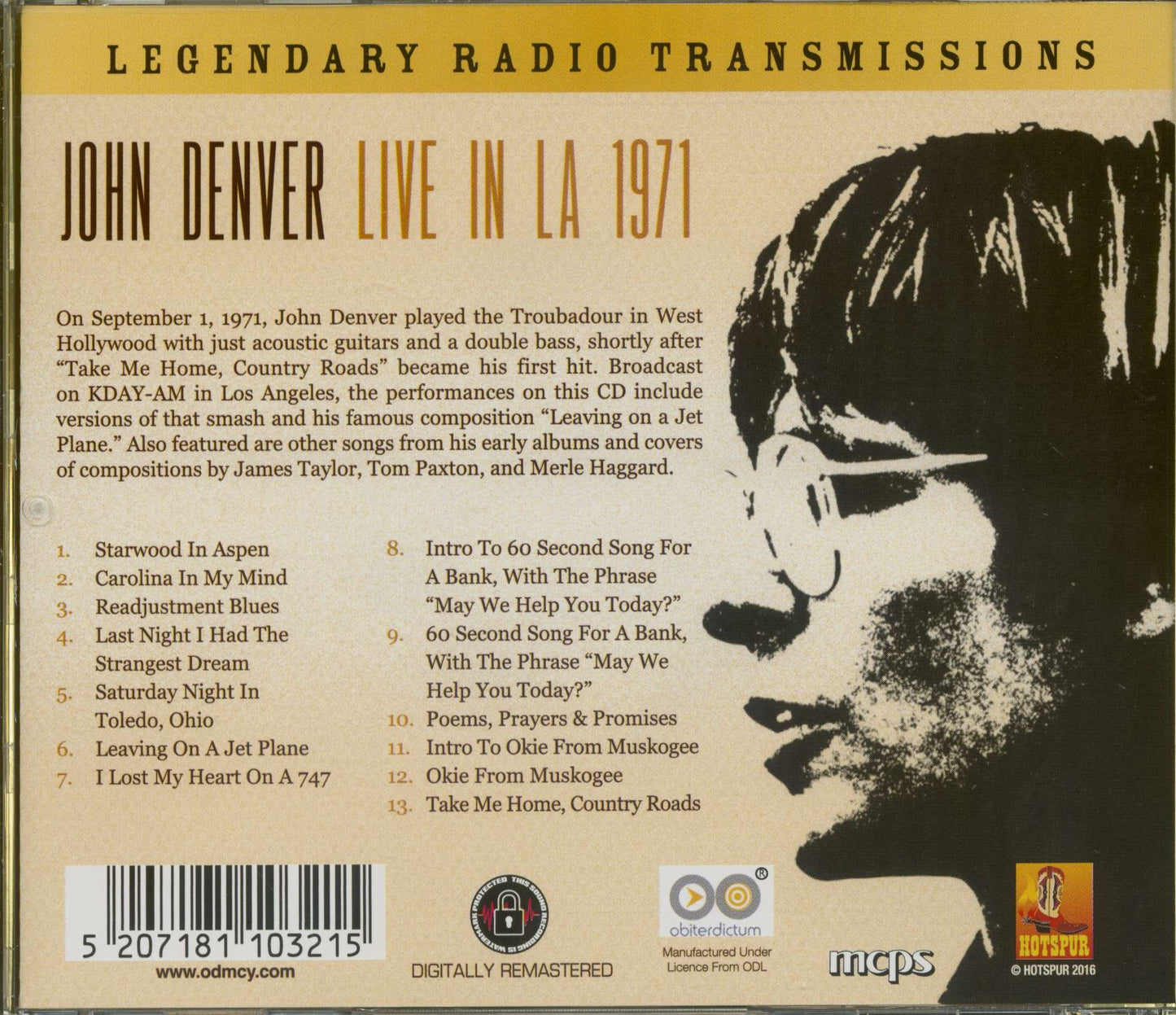 John Denver Live In LA 1971 CD