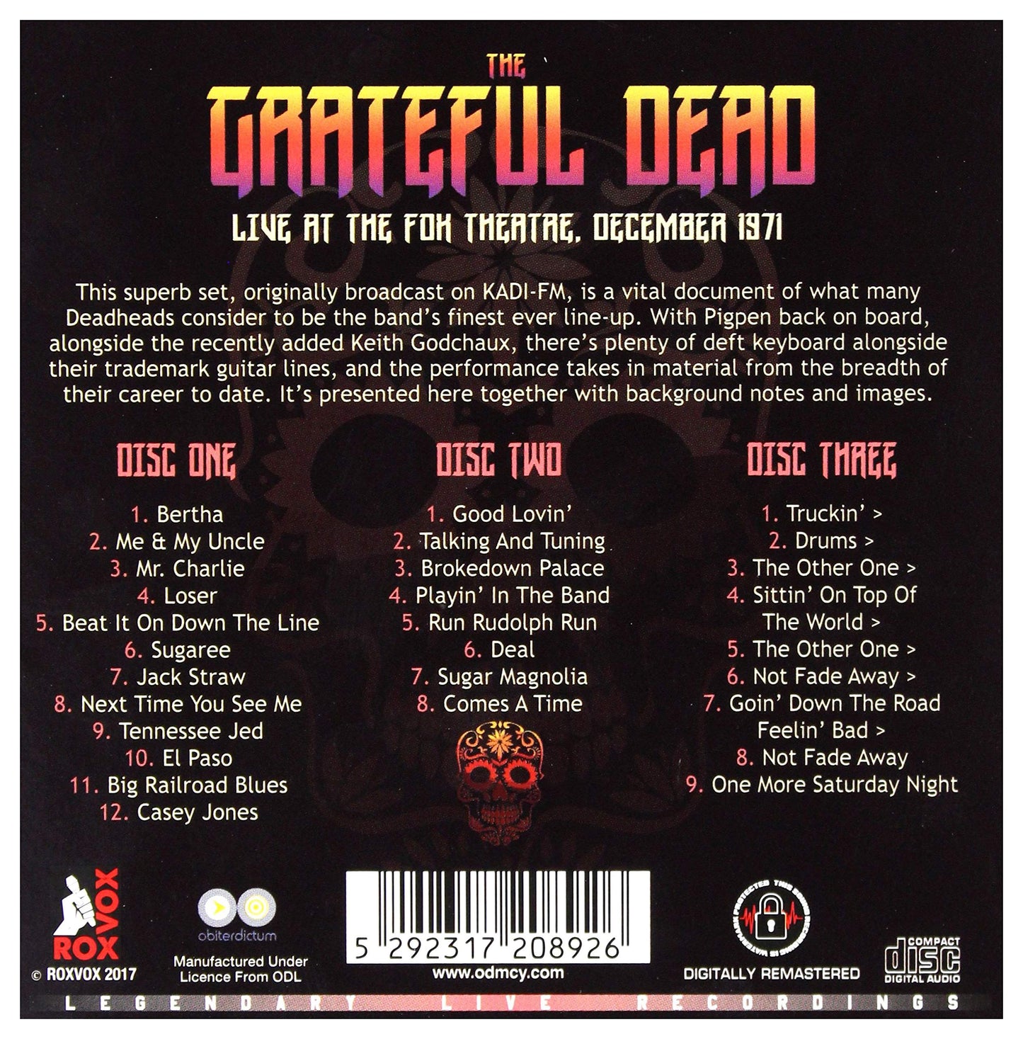 The Grateful Dead Live at the Fox Theatre, Dec 1971 (3 cd set) CD