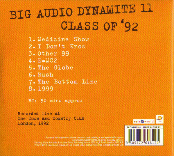 Big Audio Dynamite II : Class Of '92 (CD, Album)